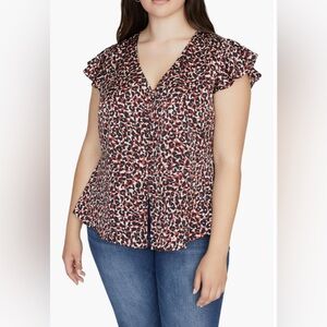 Sanctuary Women's Printed Short Sleeve V Neck Top